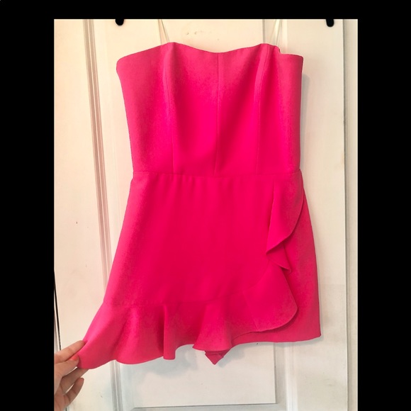 SOLD!NWOT AMANDA UPRICHARD HOT PINK RUFFLE ROMPER - Picture 2 of 5